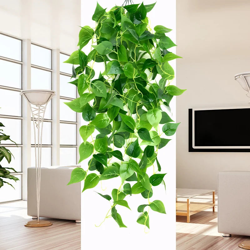 Artificial green ivy wall hanging vine cascading down