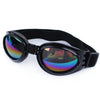 Black foldable pet sunglasses with iridescent lenses for eye protection