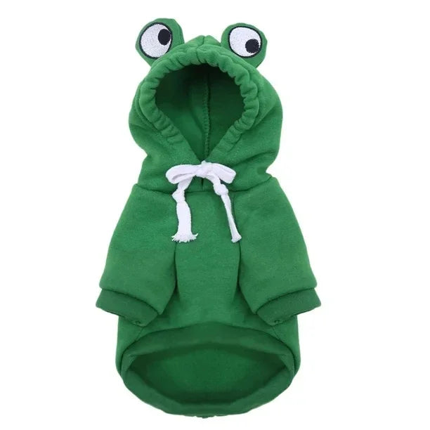 Grüne, froschförmige Hoodie-Jacke für Haustier-Cosplay.