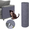 A gray cat scratching mat is shown next to a rolled-up version and a circular view of the material.