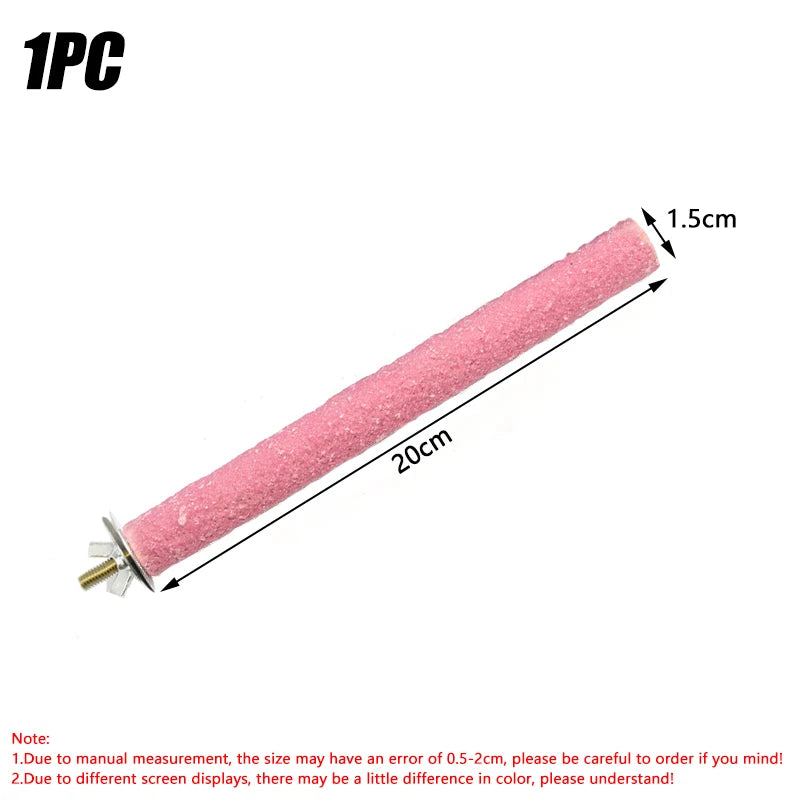 Percha de loro cilíndrica rosa, mide 20 cm de largo y 1.5 cm de diámetro.