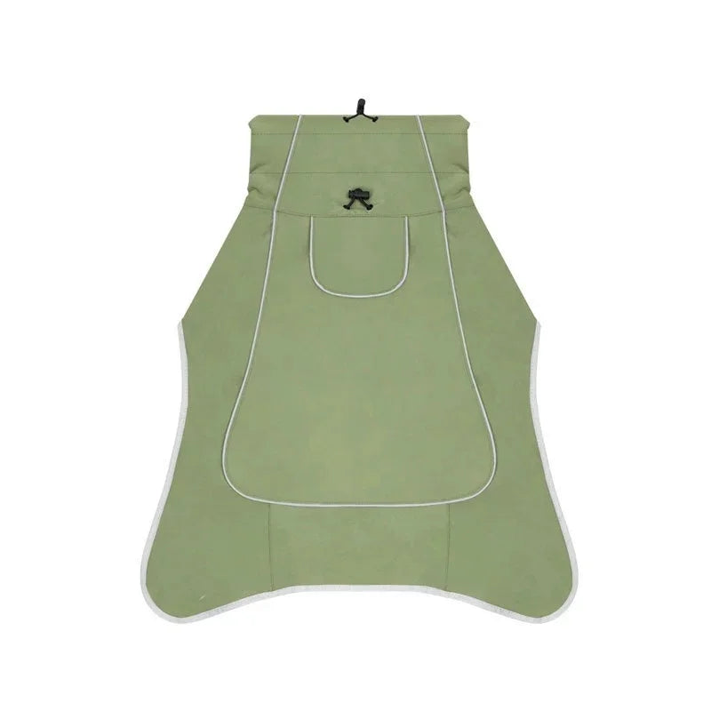 Olive green dog raincoat windbreaker with reflective strips