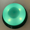 A round, teal-colored button used for dog training.