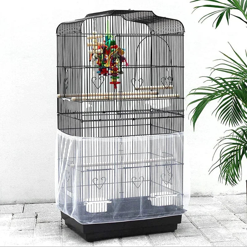 Schwarze universelle Vogelkäfig mit Maschendraht-Deckel und klarem Kunststoffboden.