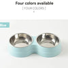 Ein blau-silbernes Doppel-Schüsselset aus Edelstahl für Hunde und Katzen.