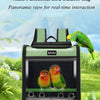 A multi functional bird outdoor bag with a panoramic view showing a parrot inside for real-time interaction.