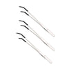Three stainless steel reptile feeding tongs with rubber tips shown diagonally.