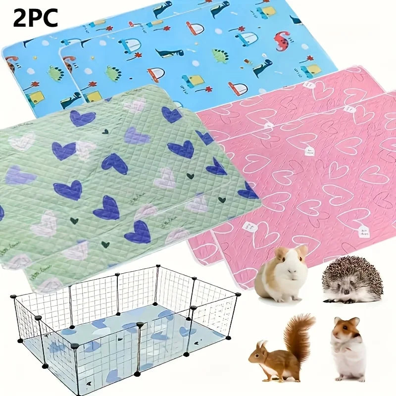 Two reusable absorbent pet pee pads and a wire pet enclosure are shown.
