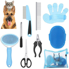 Kit de toilettage pour animaux multi-outils avec brosse, ciseaux et outils en silicone.