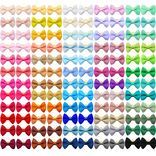 30 pieces of colorful handmade dog bows in various pastel and bright colors