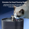 A cat is drinking water from a dark-colored fountain, simulating the flow of water from top to bottom.