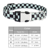 Adjustable checker pattern dog collar in black and light green for small, medium, and large dogs
