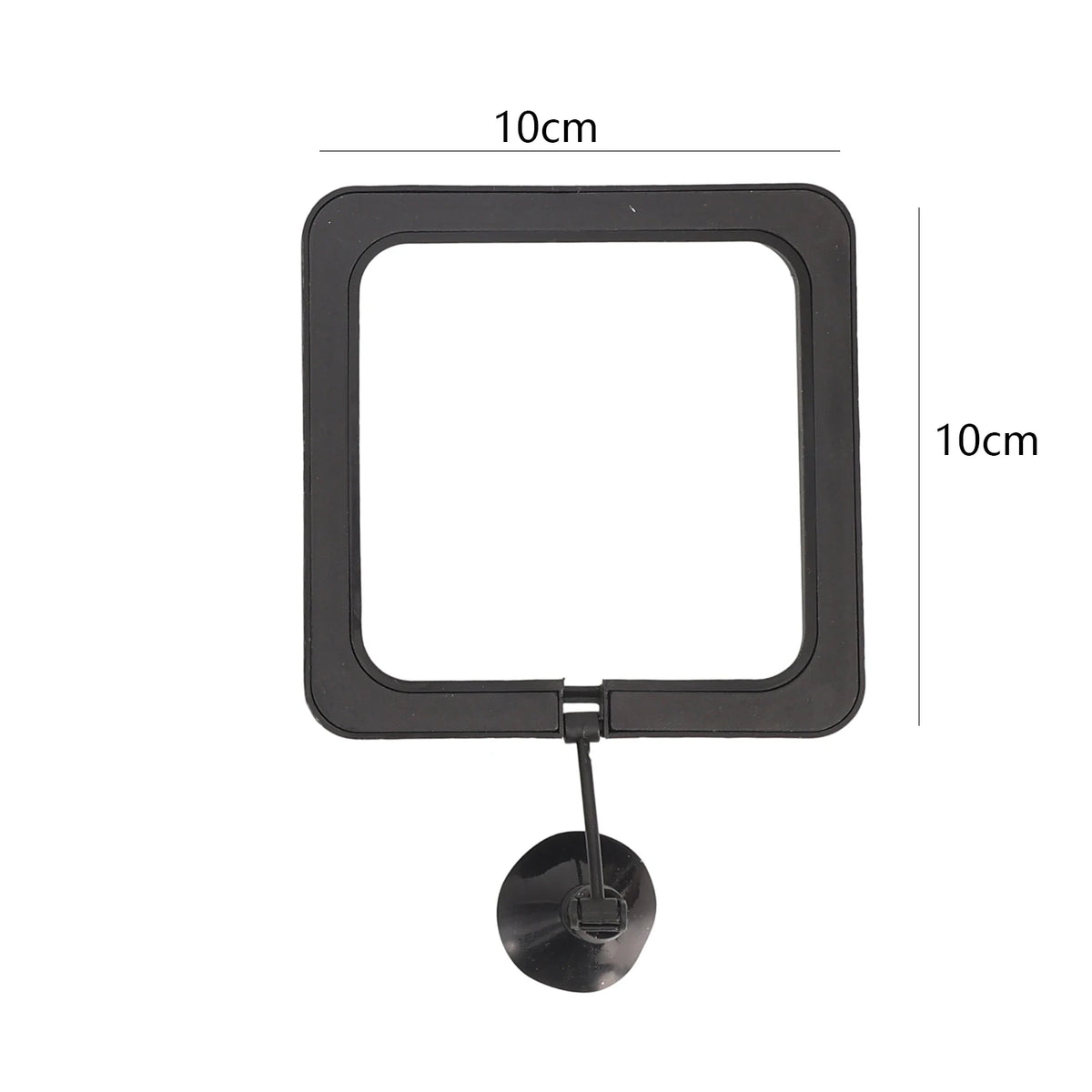 Black feeding ring with suction cup for aquarium tanks, measuring 10cm by 10cm.