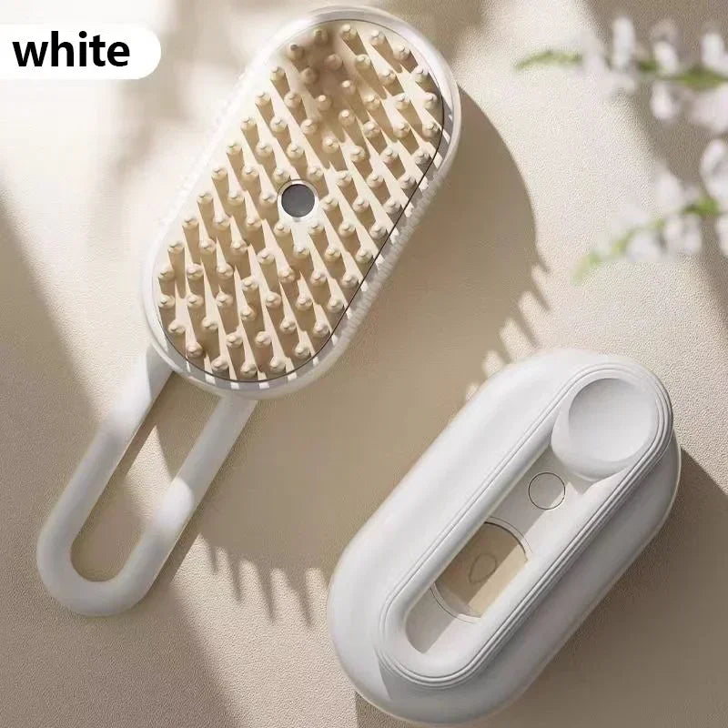 Peine para mascotas blanco con mango y cabeza de cepillo de cerdas.