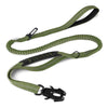 A tactical dog leash made of green nylon webbing with black hardware.