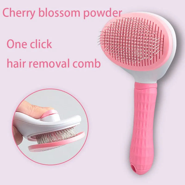 Pink cherry blossom powder hair removal comb with a white handle and pink bristles