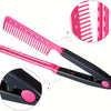Peigne pour lisser les cheveux en forme de V, rose et noir, avec plaque chauffante et peigne.