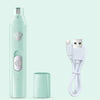 A light mint green dual speed pet nail trimmer with a white charging cable and a cylindrical accessory.