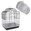 A clear mesh bird cage cover and a loose plastic bag are shown next to a black cage.