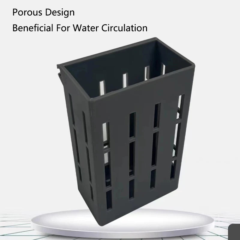 A black porous design wall-mounted hydroponic plant basket for aquariums.