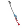 A gray and blue durable dog tug-of-war rope toy with a handle and knot at the end.