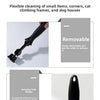 A black heavy-duty lint roller is shown with removable parts and a hanging hole design.