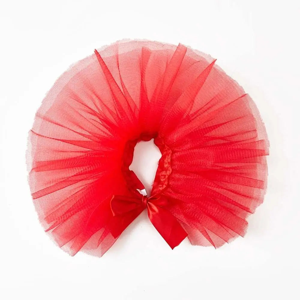 Red tulle tutu dress for a small dog with ruffled layers