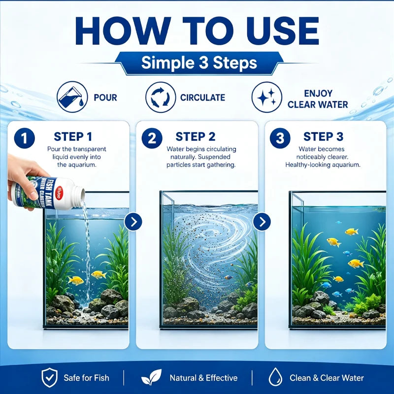 Instructions pour utiliser un clarificateur d'eau pour aquarium en trois étapes simples pour profiter d'une eau claire.