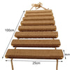 A set of wall-mounted cat climbing shelves featuring a hammock and scratching post, made of brown sisal rope.