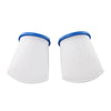 A pair of white reusable sand and silt filter bags with blue rims.