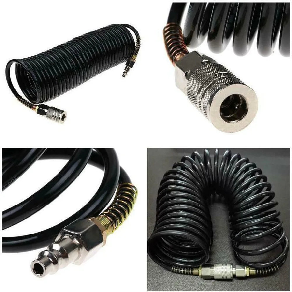 Black heavy-duty air compressor hose with quick coupler and PE adapter