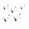 A gray interactive door hanging cat toy with a mouse teaser, shown in various configurations.