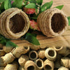 Natural straw bird nests for pet avians displayed on burlap fabric.
