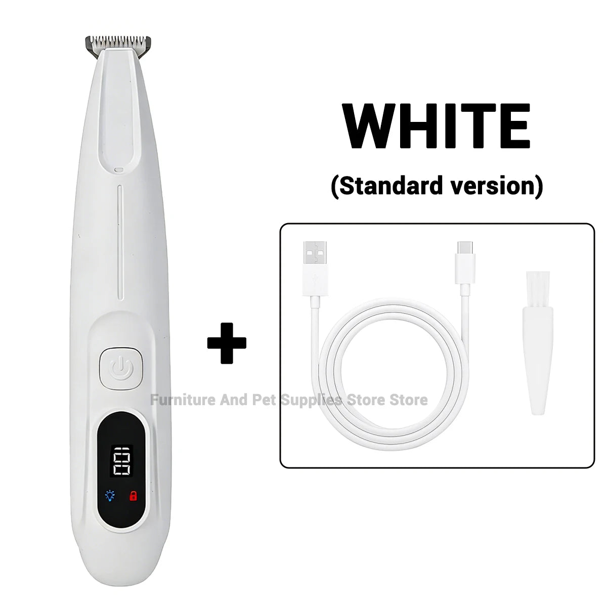 Trimmer estándar blanca para pelo de mascota con luz LED y UV