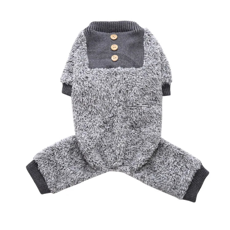 Gray faux fur winter overalls for a small dog