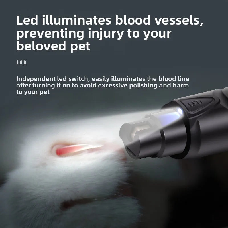 A close-up of a LED illuminator device shining light onto the blood vessels of a pet's nail.