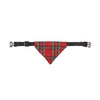 A plaid bandana scarf for dogs and cats featuring red, green, and black tartan patterns.