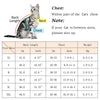 Diagramm mit Maßen für einen Katzenpullover: Rückenlänge, Brust und Gewicht in cm, Zoll und kg
