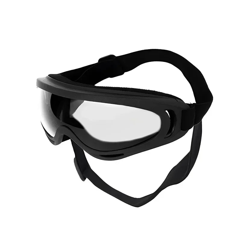 Black adjustable anti-glare pet sunglasses for dogs with a clear lens