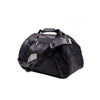 Black portable foldable pet carrier for cats and dogs with a handle and mesh window