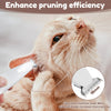 A cat is being groomed with a white pet hair trimmer featuring an 18mm widened blade.