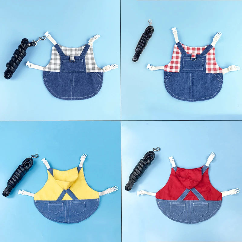 Denim-Hasen-Verkleidung für kleine Haustiere mit Weste und Ohren