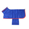 Blue quick-dry microfiber dog robe for large breeds with red trim