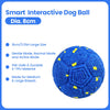 Helle blaue interaktive Hundeball mit gelben Akzenten, für mittelgroße und große Rassen geeignet.