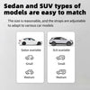 A white sedan and a silver SUV are shown next to icons indicating small and medium sizes for car seat covers.