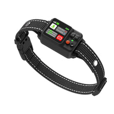 Collar de cerca inalámbrico GPS negro para perro con correa y componentes electrónicos.