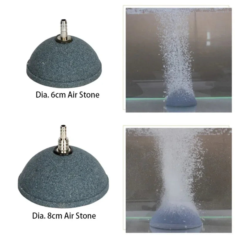 Comparison of 6cm and 8cm air stone discs used for fish tank oxygenation.