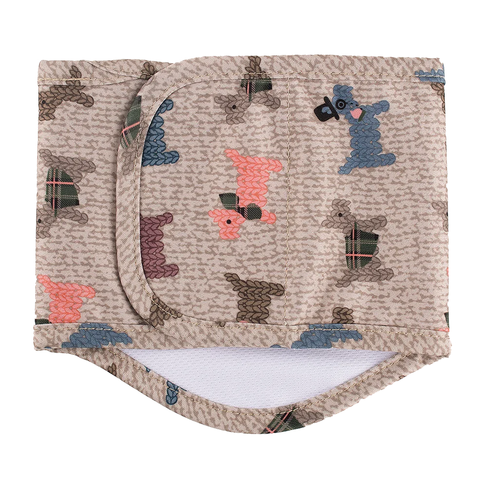 Reusable washable sanitary pants for male dogs featuring a patterned fabric.