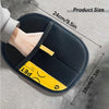 A black reusable electrostatic pet hair remover glove is shown being worn on a hand, with dimensions provided.