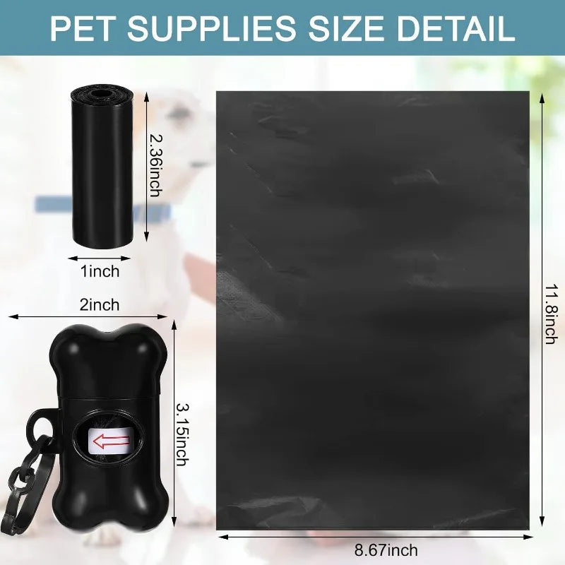 Diagramme des dimensions d'un produit pour animaux, montrant un rouleau et un sac.
